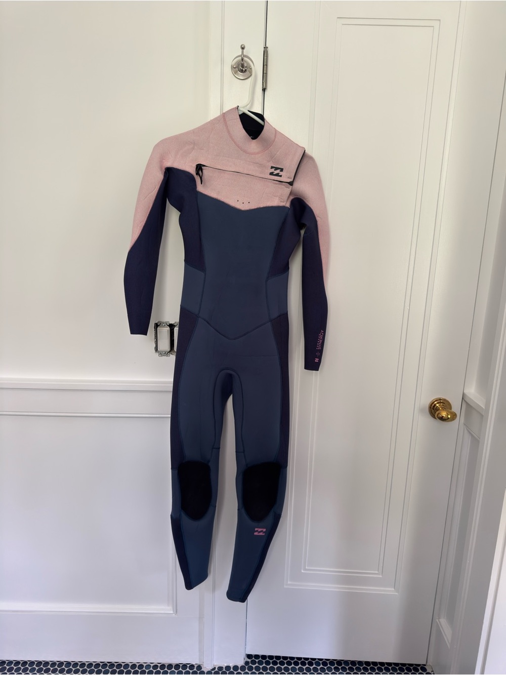 Billabong women’s custom Pink and Navy Chest-Zip One-Piece Wetsuit